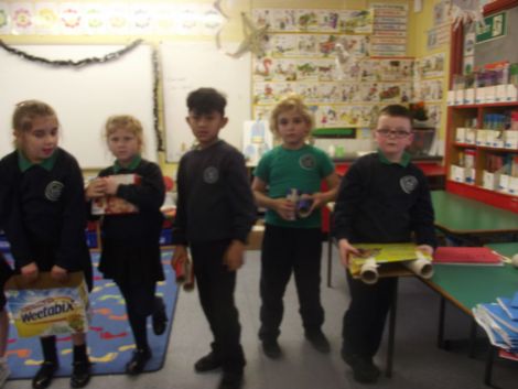 We made 3D models using junk art materials from home.